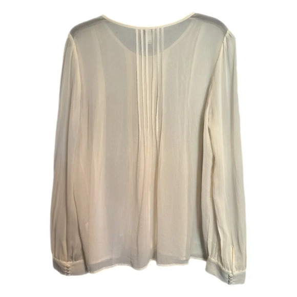 Joie 100% Silk Blouse Sz Medium Cream Chiffon Pintuck Pleated Sheer Gauze Crepe - Picture 2 of 15